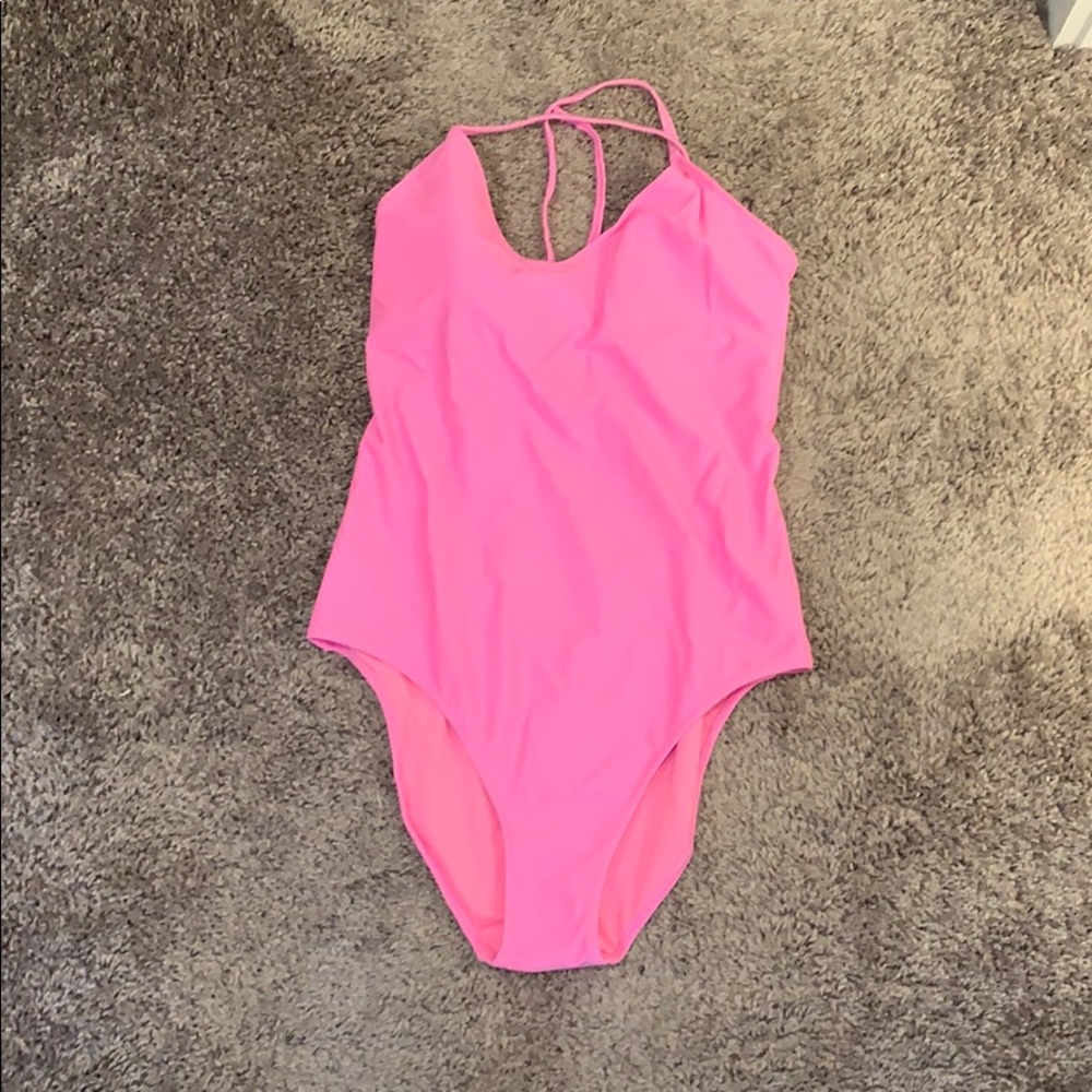 Aerie Pink Strappy Back One Piece Swimsuit